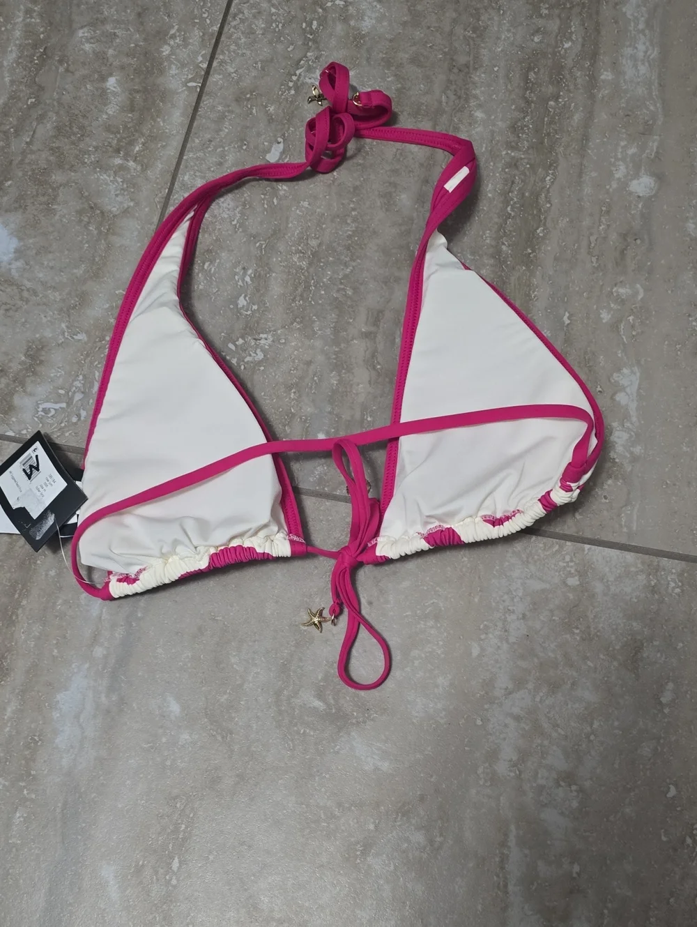 kate spade Pink & Creme Stripe Triangle Bikini Top Sz Med Nwt